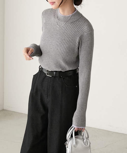 BONLECILL(ボンルシール)の「【至福のカヌレニット】配色パイピングハイネックリブニットプルオーバー(ニット/セーター・レディース・ブラック系1/レッド/アイボリー/ブラック/杢グレー/チャコールグレー/ブラック系その他/ブラウン/ボルドー/グリーン/アイボリー系1/ブラック×ホワイト/ネイビー・M/L)」の22枚目の写真