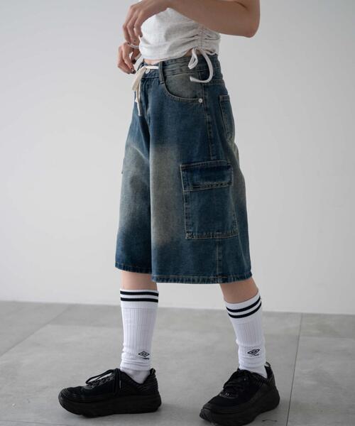 dispark（ディスパーク）の「DISPARK/ドロストカーゴハーフパンツ（デニムパンツ・レディース・ライトインディゴブルー/インディゴブルー/ブラック・MEDIUM/LARGE）」の11枚目の写真