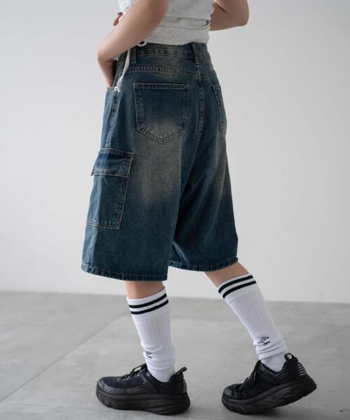 dispark（ディスパーク）の「DISPARK/ドロストカーゴハーフパンツ（デニムパンツ・レディース・ライトインディゴブルー/インディゴブルー/ブラック・MEDIUM/LARGE）」の12枚目の写真
