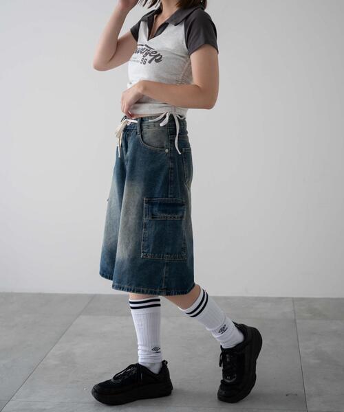 dispark（ディスパーク）の「DISPARK/ドロストカーゴハーフパンツ（デニムパンツ・レディース・ライトインディゴブルー/インディゴブルー/ブラック・MEDIUM/LARGE）」の15枚目の写真