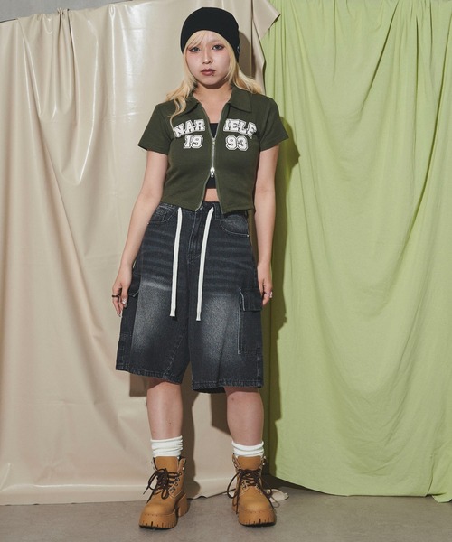 dispark（ディスパーク）の「DISPARK/ドロストカーゴハーフパンツ（デニムパンツ・レディース・ライトインディゴブルー/インディゴブルー/ブラック・MEDIUM/LARGE）」の6枚目の写真