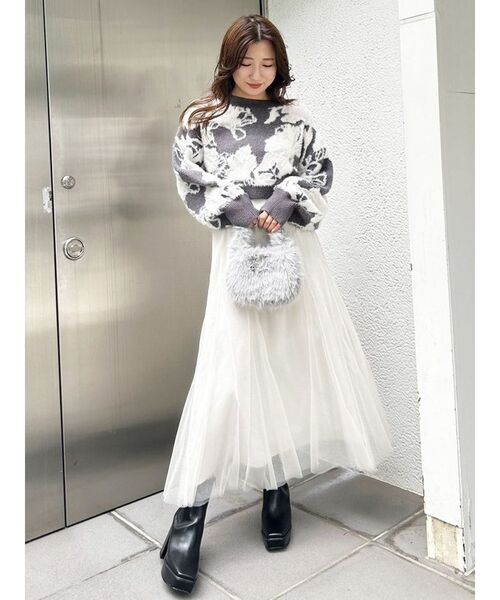 MERCURYDUO（マーキュリーデュオ）の「チュールフレアスカート（スカート・レディース・ピンク/オフホワイト/ブルー・SMALL/MEDIUM）」の9枚目の写真