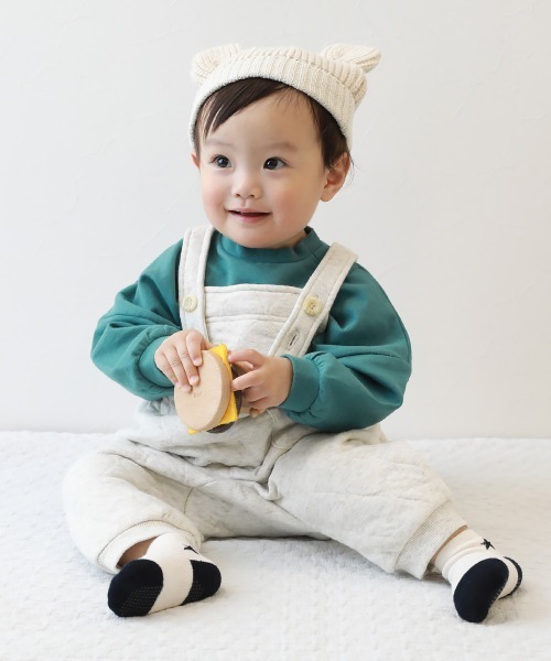 devirock（デビロック）の「ベビー ニットキルト サロペット（サロペット/オーバーオール・キッズ・スミクロ/オートミール・70-80cm）」の2枚目の写真