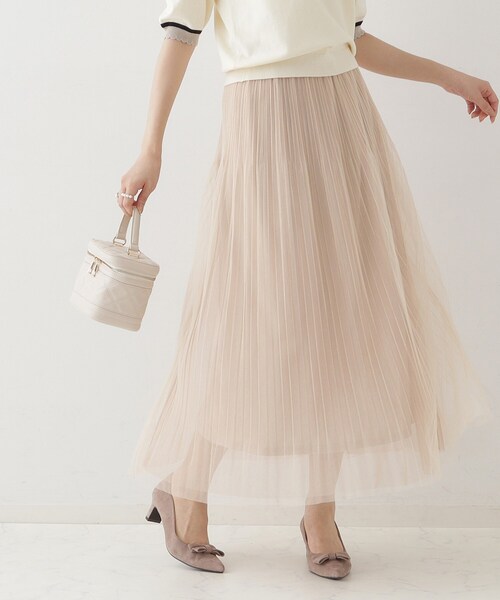 couture brooch(クチュールブローチ)の「シャイニーチュールプリーツスカート(スカート・レディース・グレー/ベージュ・36/38/40/42)」の2枚目の写真