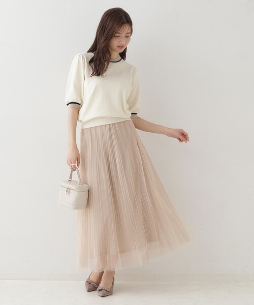 couture brooch(クチュールブローチ)の「シャイニーチュールプリーツスカート(スカート・レディース・グレー/ベージュ・36/38/40/42)」の6枚目の写真