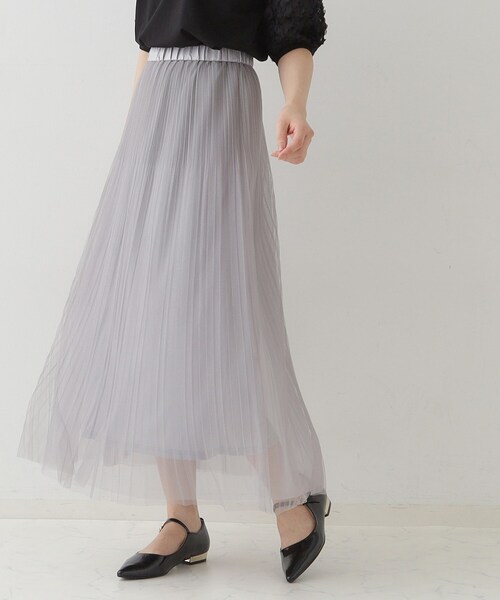 couture brooch(クチュールブローチ)の「シャイニーチュールプリーツスカート(スカート・レディース・グレー/ベージュ・36/38/40/42)」の10枚目の写真