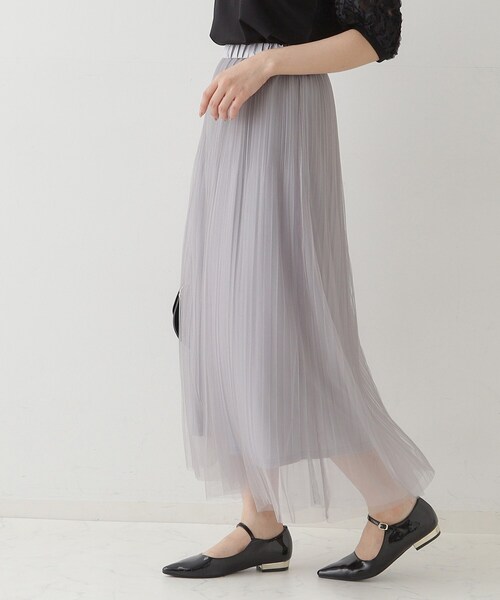 couture brooch(クチュールブローチ)の「シャイニーチュールプリーツスカート(スカート・レディース・グレー/ベージュ・36/38/40/42)」の11枚目の写真