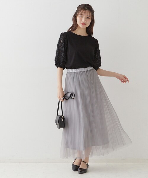 couture brooch(クチュールブローチ)の「シャイニーチュールプリーツスカート(スカート・レディース・グレー/ベージュ・36/38/40/42)」の13枚目の写真