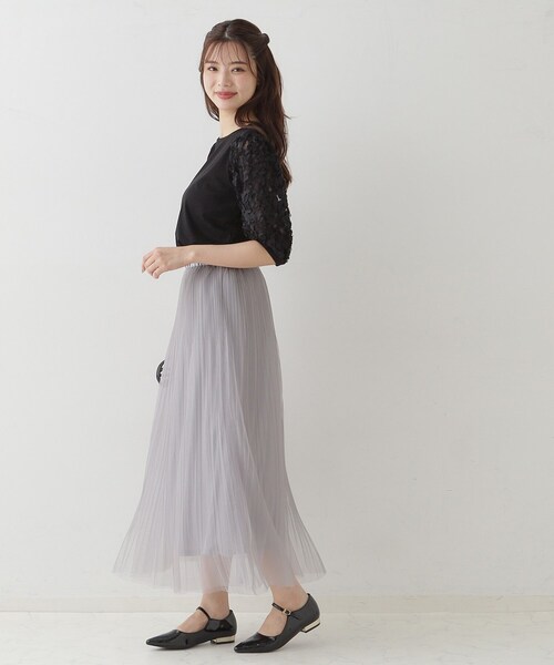 couture brooch(クチュールブローチ)の「シャイニーチュールプリーツスカート(スカート・レディース・グレー/ベージュ・36/38/40/42)」の14枚目の写真