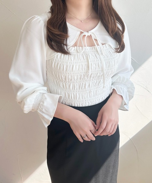 apres jour(アプレジュール)の「キャンディースリーブフロントオープンシャーリングブラウス【ZOZOTOWN限定アイテム】(シャツ/ブラウス・レディース・ホワイト/グレー/ブラック・X-LARGE/フリー)」の9枚目の写真