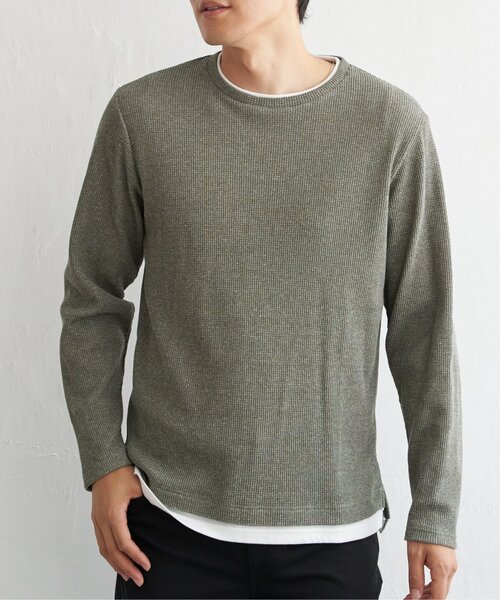 ikka（イッカ）の「メランジワッフルフェイクロンＴ（Tシャツ/カットソー・メンズ・ブラック/オリーブ/ブルー/ブラウン/ベージュ・M/L/XL/S）」の11枚目の写真