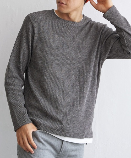 ikka（イッカ）の「メランジワッフルフェイクロンＴ（Tシャツ/カットソー・メンズ・ブラック/オリーブ/ブルー/ブラウン/ベージュ・M/L/XL/S）」の2枚目の写真