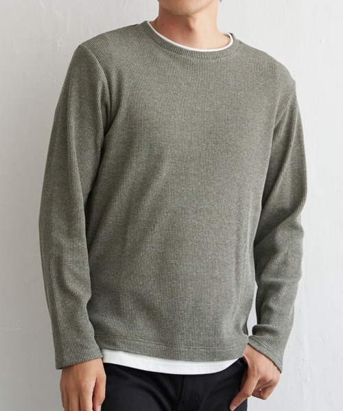 ikka（イッカ）の「メランジワッフルフェイクロンＴ（Tシャツ/カットソー・メンズ・ブラック/オリーブ/ブルー/ブラウン/ベージュ・M/L/XL/S）」の4枚目の写真