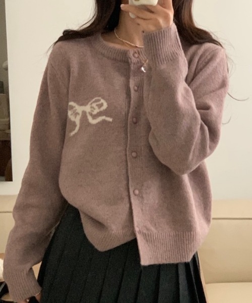 N.s(エヌドットエス)の「リボンモチーフ クルーネックニットカーディガン(カーディガン/ボレロ・レディース・ピンク/アイボリー/グレー/ブラック・FREE)」の16枚目の写真