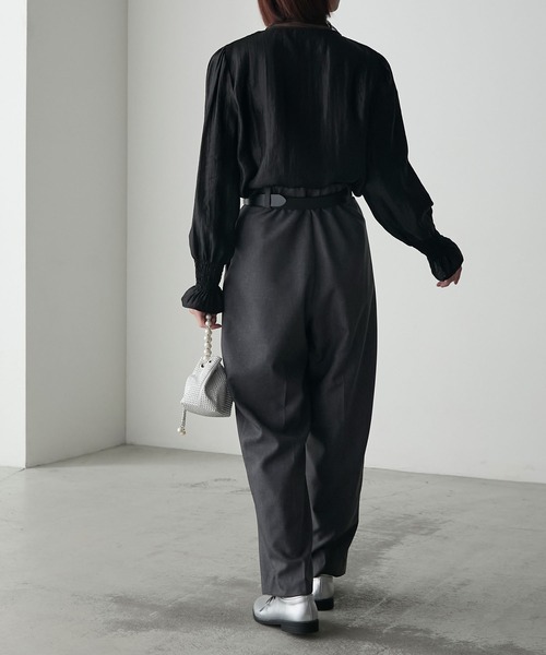 BONLECILL noir】パールボタンオーガンジービッグリボンブラウス