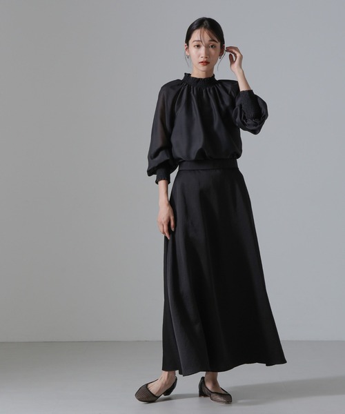 セール】ヴィンテージサテンフレアロングスカート(セットアップ可