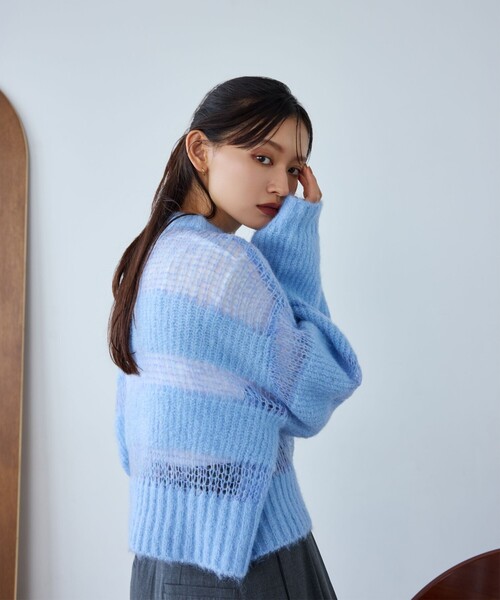【セール】＜EMMEL REFINES＞EM ハリヌキアゼ ボーダー ニットプルオーバー（ニット/セーター）｜EMMEL REFINES（エメルリファインズ）