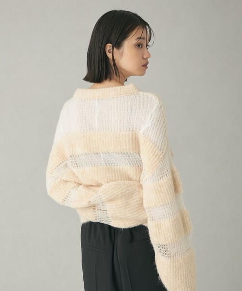 【セール】＜EMMEL REFINES＞EM ハリヌキアゼ ボーダー ニットプルオーバー（ニット/セーター）｜EMMEL REFINES（エメルリファインズ）