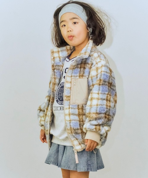 10C REPIPI(ジューシーレピピ)の「【10C REPIPI】スタンドカラーボアブルゾン(ブルゾン・キッズ・ブルー系その他/ホワイト系その他/グレー系その他・130cm/120cm/110cm)」の1枚目の写真