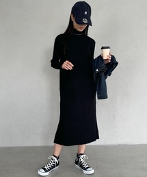 プチハイネックロングニットワンピース