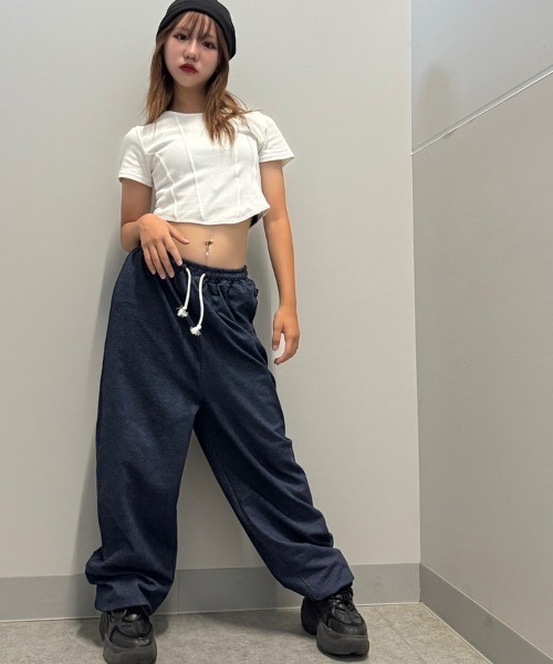セール】デニム風ルーズシルエットパンツ（スウェットパンツ