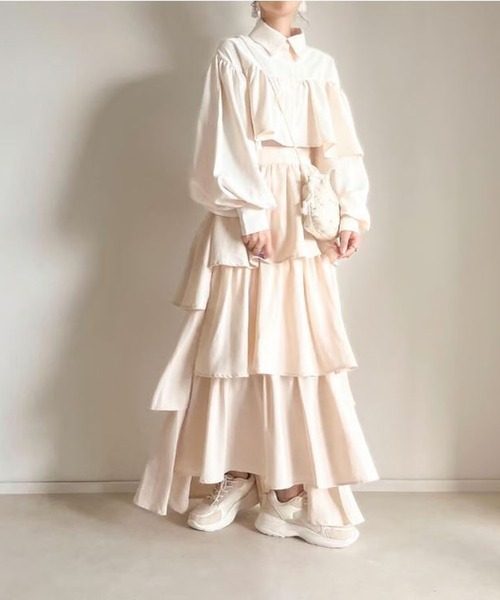 merrylatte(メリーラテ)の「イレヘムティアードスカート(スカート・レディース・ホワイト/ベージュ・FREE)」の15枚目の写真