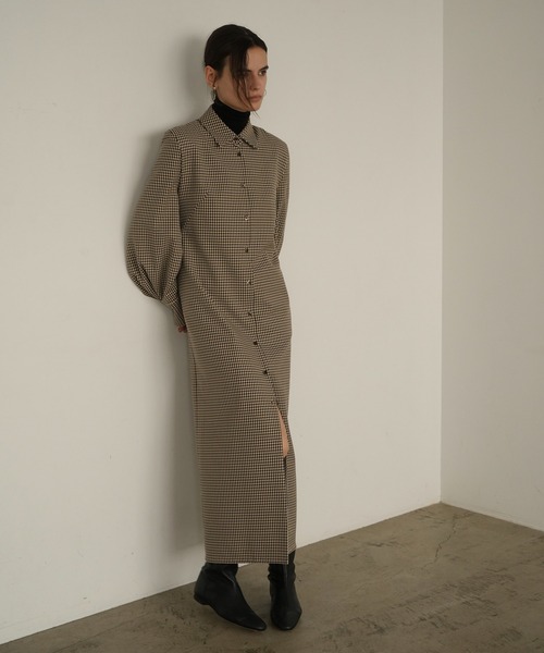 CLANE POWER SHOULDER CHECKSHIRT ONEPIECE POWER SHOULDER CHECK