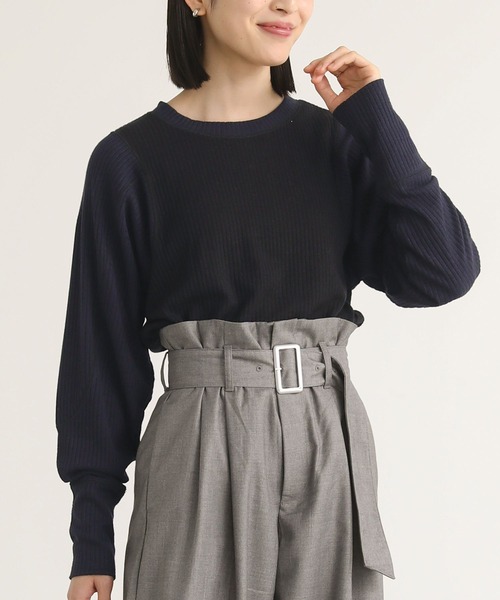 n'OrLABEL(ノアールレーベル)の「配色切替リブカットソー(Tシャツ/カットソー・レディース・ブラック/カーキ/杢グレー・2/1)」の2枚目の写真