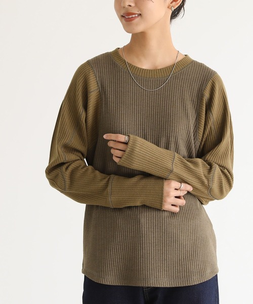 n'OrLABEL(ノアールレーベル)の「配色切替リブカットソー(Tシャツ/カットソー・レディース・ブラック/カーキ/杢グレー・2/1)」の22枚目の写真