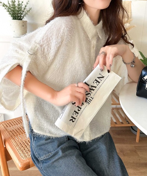 classicalelf（クラシカルエルフ）の「トレンド感&エレガンス。ふんわりシアーフェザーロールアップスリーブシャツ（シャツ/ブラウス・レディース・ピンク/ブラック/アイボリー・LARGE/MEDIUM/SMALL/X-LARGE）」の21枚目の写真