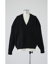 Cable sleeve knit tops ケーブルスリーブニットトップス