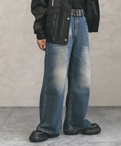 Shoowtime（ショウタイム）の「Vintage wash wide flare denim pants / ビンテージウォッシュワイドフレアデニムパンツ（デニムパンツ・メンズ・ブラック系/ブルー系/ネイビー系・X-LARGE/LARGE/MEDIUM）」の6枚目の写真