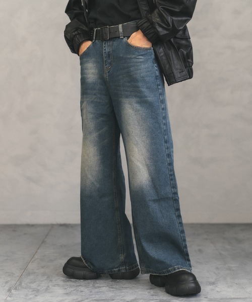 Shoowtime（ショウタイム）の「Vintage wash wide flare denim pants / ビンテージウォッシュワイドフレアデニムパンツ（デニムパンツ・メンズ・ブラック系/ブルー系/ネイビー系・X-LARGE/LARGE/MEDIUM）」の7枚目の写真
