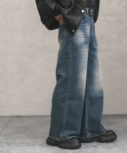 Shoowtime（ショウタイム）の「Vintage wash wide flare denim pants / ビンテージウォッシュワイドフレアデニムパンツ（デニムパンツ・メンズ・ブラック系/ブルー系/ネイビー系・X-LARGE/LARGE/MEDIUM）」の8枚目の写真