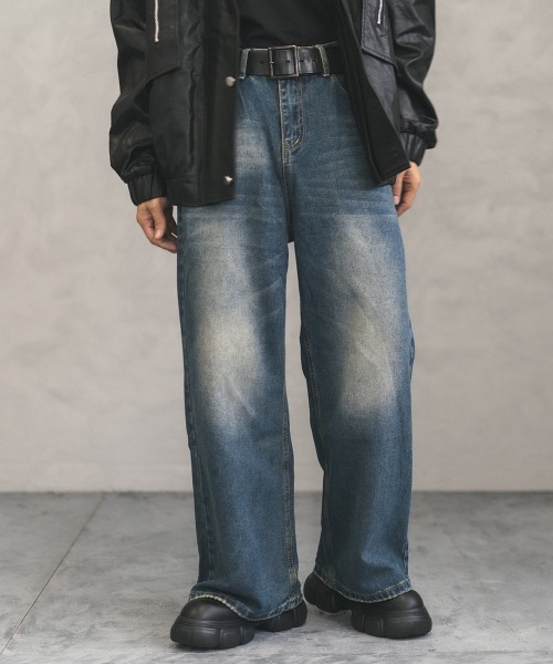 Shoowtime（ショウタイム）の「Vintage wash wide flare denim pants / ビンテージウォッシュワイドフレアデニムパンツ（デニムパンツ・メンズ・ブラック系/ブルー系/ネイビー系・X-LARGE/LARGE/MEDIUM）」の9枚目の写真
