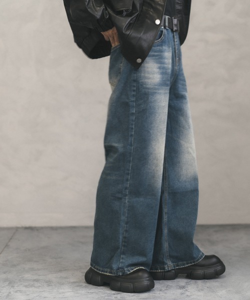 Shoowtime（ショウタイム）の「Vintage wash wide flare denim pants / ビンテージウォッシュワイドフレアデニムパンツ（デニムパンツ・メンズ・ブラック系/ブルー系/ネイビー系・X-LARGE/LARGE/MEDIUM）」の10枚目の写真