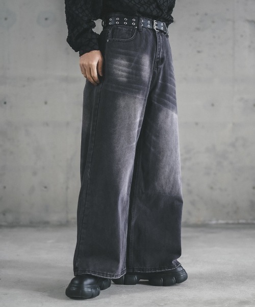 Shoowtime（ショウタイム）の「Vintage wash wide flare denim pants / ビンテージウォッシュワイドフレアデニムパンツ（デニムパンツ・メンズ・ブラック系/ブルー系/ネイビー系・X-LARGE/LARGE/MEDIUM）」の21枚目の写真