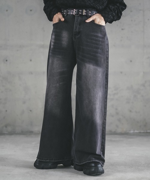 Shoowtime（ショウタイム）の「Vintage wash wide flare denim pants / ビンテージウォッシュワイドフレアデニムパンツ（デニムパンツ・メンズ・ブラック系/ブルー系/ネイビー系・X-LARGE/LARGE/MEDIUM）」の22枚目の写真