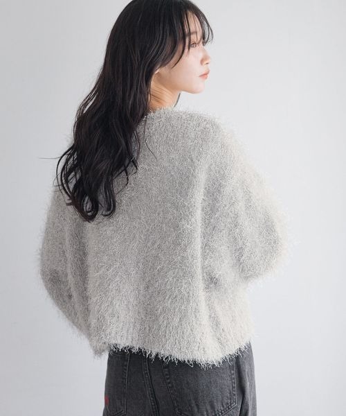 LOWRYS FARM（ローリーズファーム）の「ラメシャギーＶカーディガン　250495（カーディガン/ボレロ・レディース・グレー/ブラック/ベージュ・FREE）」の7枚目の写真
