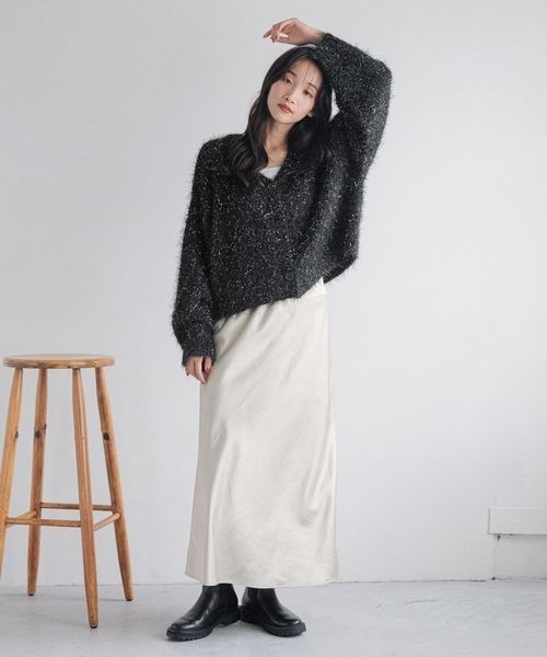 なしページ LOWRYS FARM（ローリーズファーム）の「ラメシャギーVカーディガン