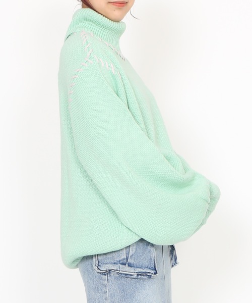 PUNYUS（プニュズ）の「ハンドステッチタートルネックニット（ニット/セーター・レディース・グリーン/サックスブルー/ブラック・2/3/4）」の8枚目の写真