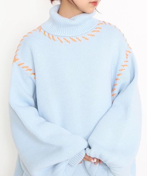 PUNYUS（プニュズ）の「ハンドステッチタートルネックニット（ニット/セーター・レディース・グリーン/サックスブルー/ブラック・2/3/4）」の15枚目の写真