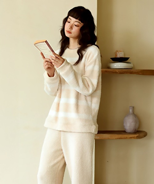 セール】ボア ニット ボーダー ルームウェア セットアップ