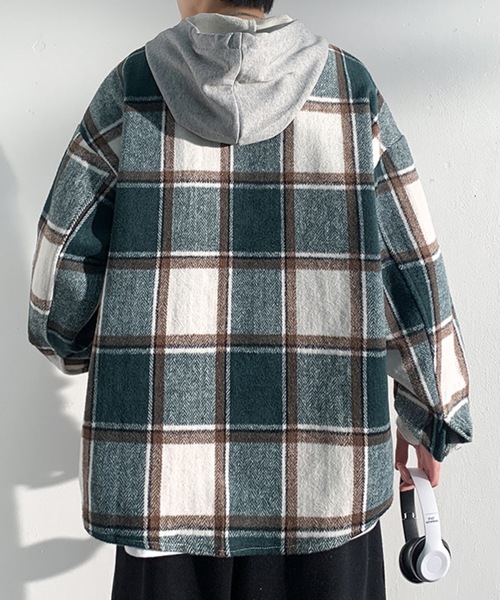 link lot（リンクロット）の「【秋冬】フード付ヘビーネルチェックシャツ（シャツ/ブラウス・メンズ・ブラック/グリーン・M/L）」の12枚目の写真