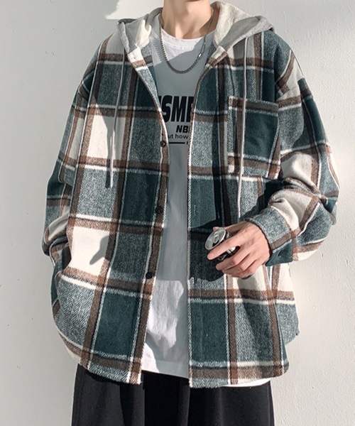 link lot（リンクロット）の「【秋冬】フード付ヘビーネルチェックシャツ（シャツ/ブラウス・メンズ・ブラック/グリーン・M/L）」の14枚目の写真