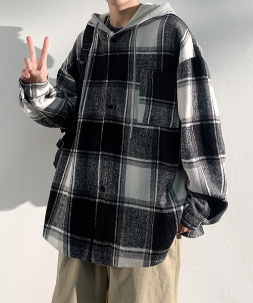 link lot（リンクロット）の「【秋冬】フード付ヘビーネルチェックシャツ（シャツ/ブラウス・メンズ・ブラック/グリーン・M/L）」の22枚目の写真