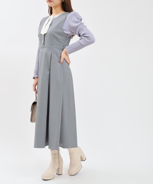 ASTORIA ODIER(アストリアオディール)の「Vネックフレアジャンスカ(ワンピース・レディース・グレー/ライトグレー/ブラウン・SMALL/MEDIUM)」の1枚目の写真