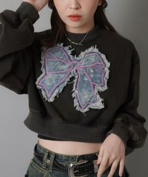 SPINNS | リボンデニムワッペン ショート丈スウェット(スウェット)