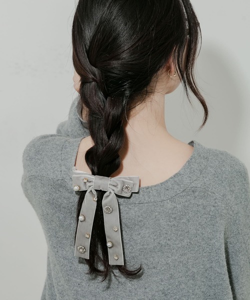 セール】ビジューベロアリボンバレッタ（バレッタ/ヘアクリップ