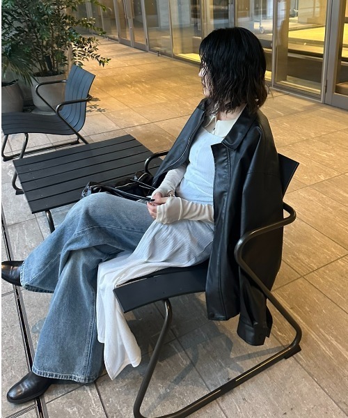 Aunt Marie's（アントマリーズ）の「フェイクレザーオーバーブルゾン（ブルゾン・レディース・ブラック・FREE）」の4枚目の写真